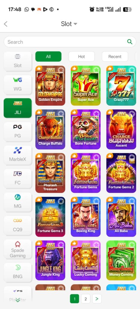 Betinr Game casino section with colorful casino games and entertainment interface